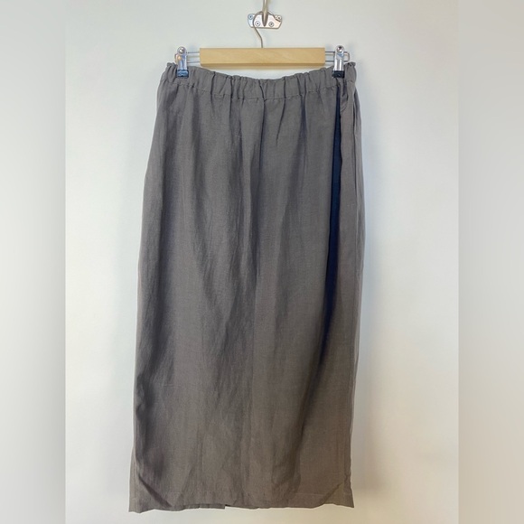 VTG Su-Zen Pull On Lagenlook Linen MIDI Skirt with Silk Plaid details Size Small - Picture 4 of 12